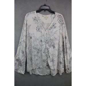 Cloth and Stone Anthropologie Ivory Floral Belled Sleeve Button Up Top-Size XXL